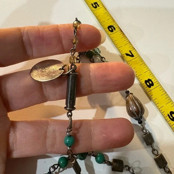 Turquoise & Silver Long Beaded Necklace + Bracelet - Picture 7 of 16